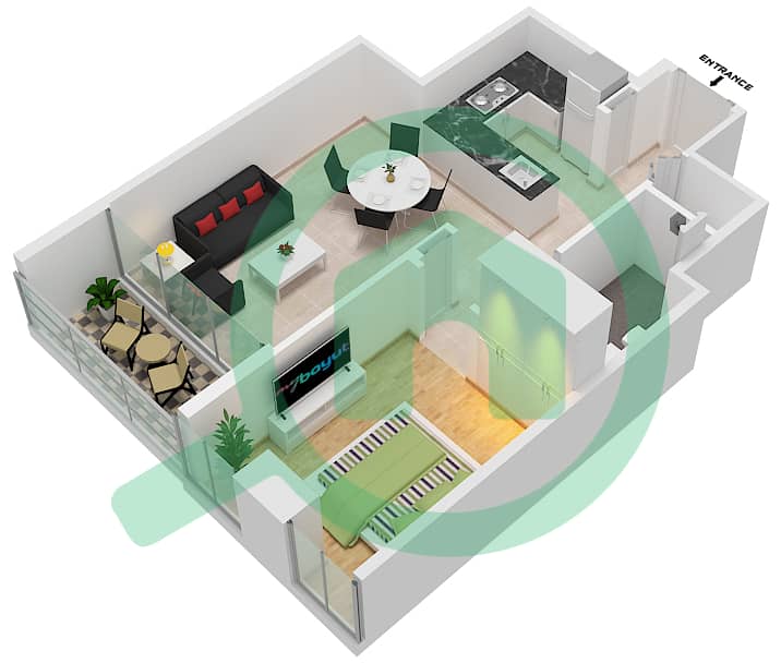 المخططات الطابقية لتصميم النموذج / الوحدة TA-1 شقة 1 غرفة نوم - بنينسولا 2 interactive3D