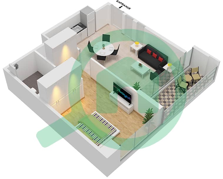 المخططات الطابقية لتصميم النموذج / الوحدة TF-6 شقة 1 غرفة نوم - بنينسولا 2 interactive3D