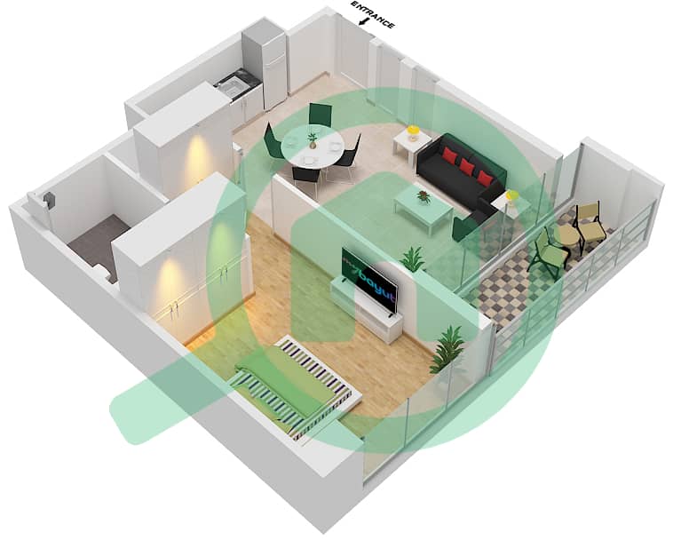 Peninsula Two - 1 Bedroom Apartment Type/unit TF-6 Floor plan interactive3D