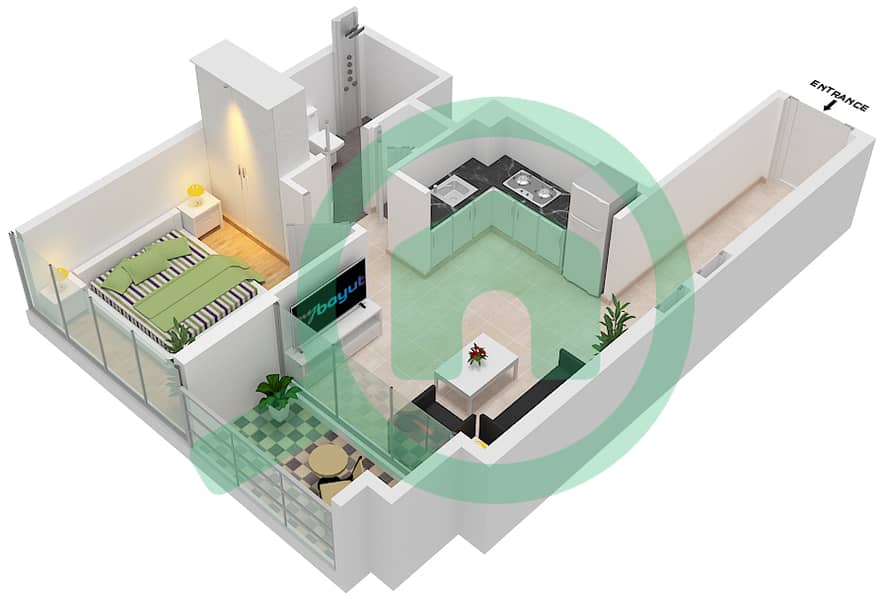 Peninsula Two - 1 Bedroom Apartment Type/unit TK-14 Floor plan interactive3D