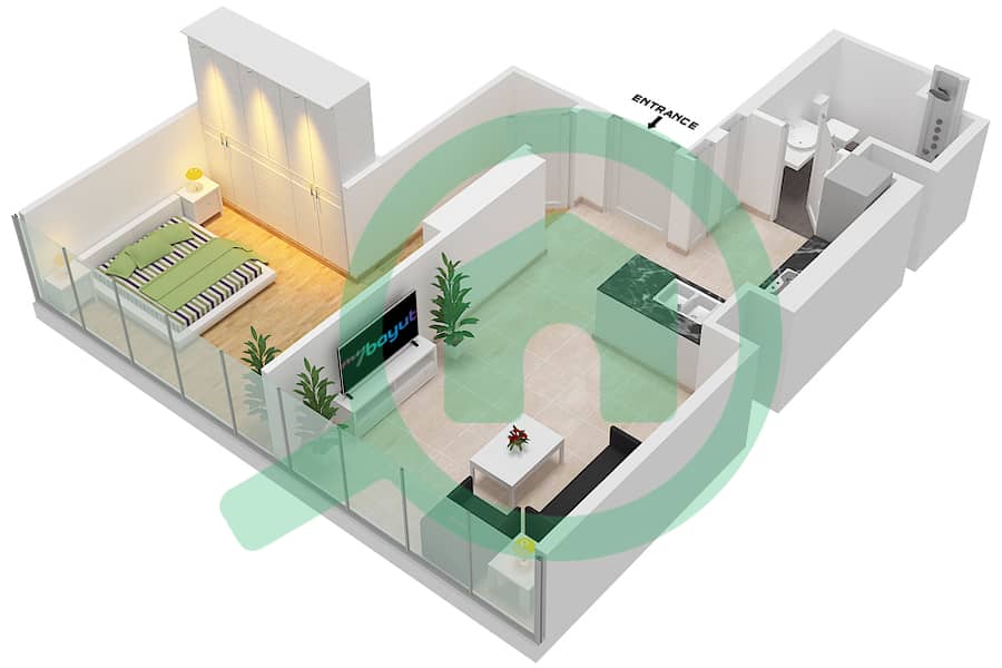 المخططات الطابقية لتصميم النموذج / الوحدة TL-1 شقة 1 غرفة نوم - بنينسولا 2 interactive3D