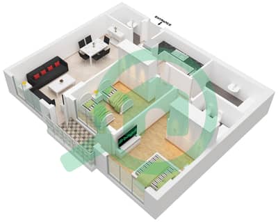 المخططات الطابقية لتصميم النموذج A6 شقة 2 غرفة نوم - القرم ريزيدنس