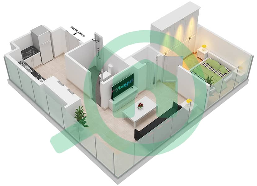 المخططات الطابقية لتصميم النموذج / الوحدة TP-5 شقة 1 غرفة نوم - بنينسولا 2 interactive3D