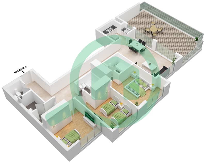 Mangrove Residence - 3 Bedroom Apartment Type G Floor plan interactive3D