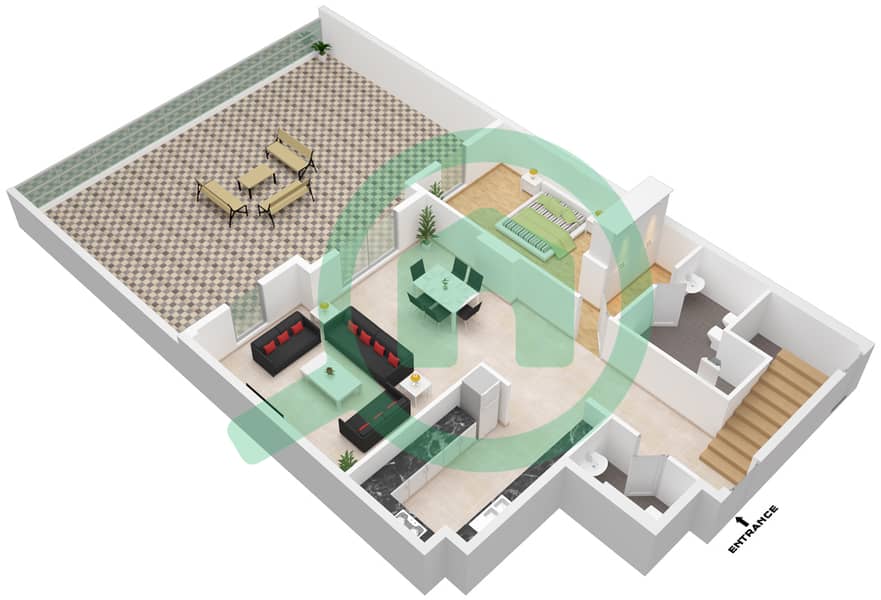 المخططات الطابقية لتصميم النموذج B شقة 4 غرف نوم - القرم ريزيدنس Lower Floor interactive3D