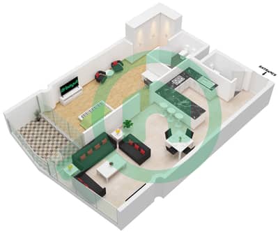 المخططات الطابقية لتصميم النموذج S09 شقة 1 غرفة نوم - برج سكاي جاردنز