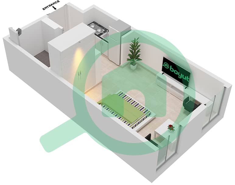 المخططات الطابقية لتصميم النموذج A شقة استوديو - نست سكن طلاب interactive3D