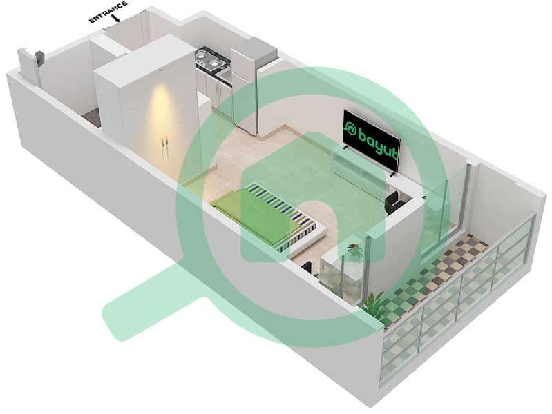 Nest Student Accommodation - Studio Apartment Type A-1 Floor plan interactive3D