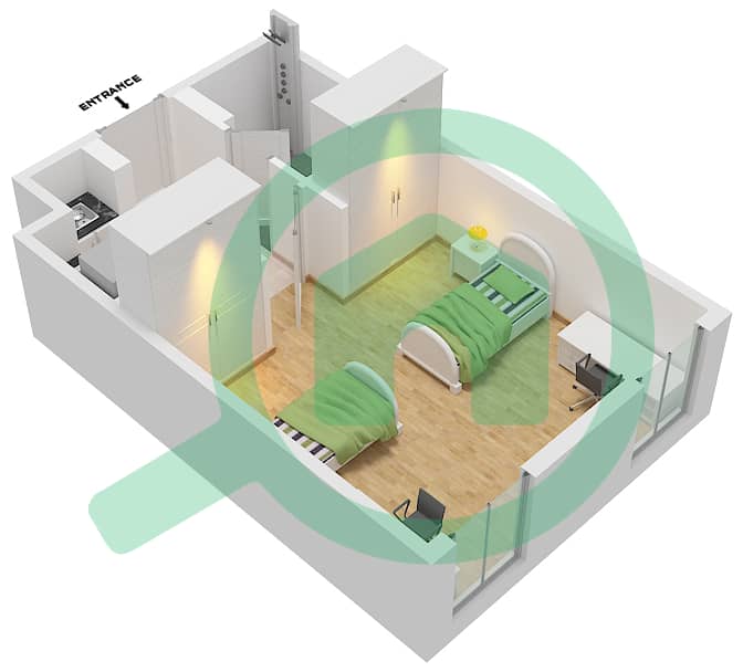 Студенческое жилье Нест - Апартамент 1 Спальня планировка Тип A interactive3D