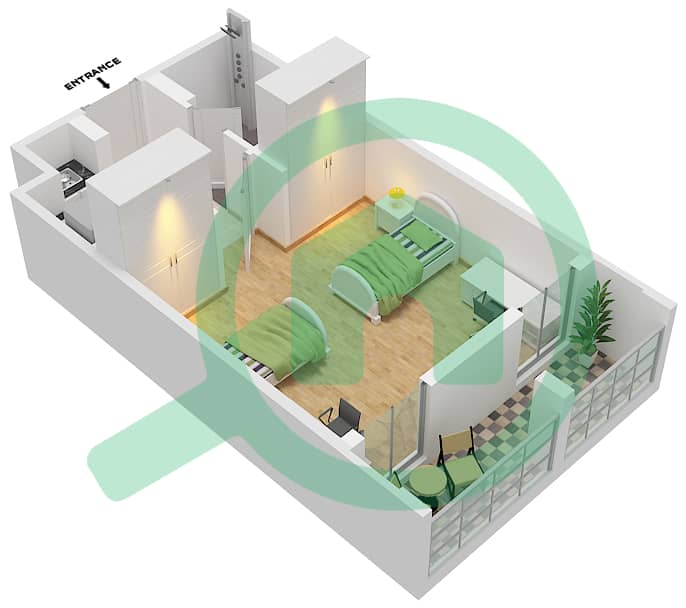 Nest Student Accommodation - 1 Bedroom Apartment Type A-1 Floor plan interactive3D