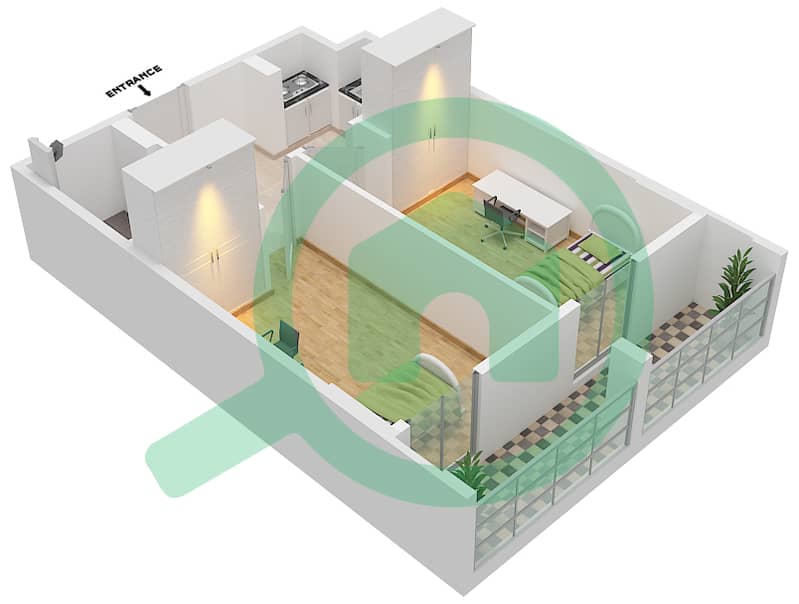 Nest Student Accommodation - 2 Bedroom Apartment Type B-1 Floor plan interactive3D