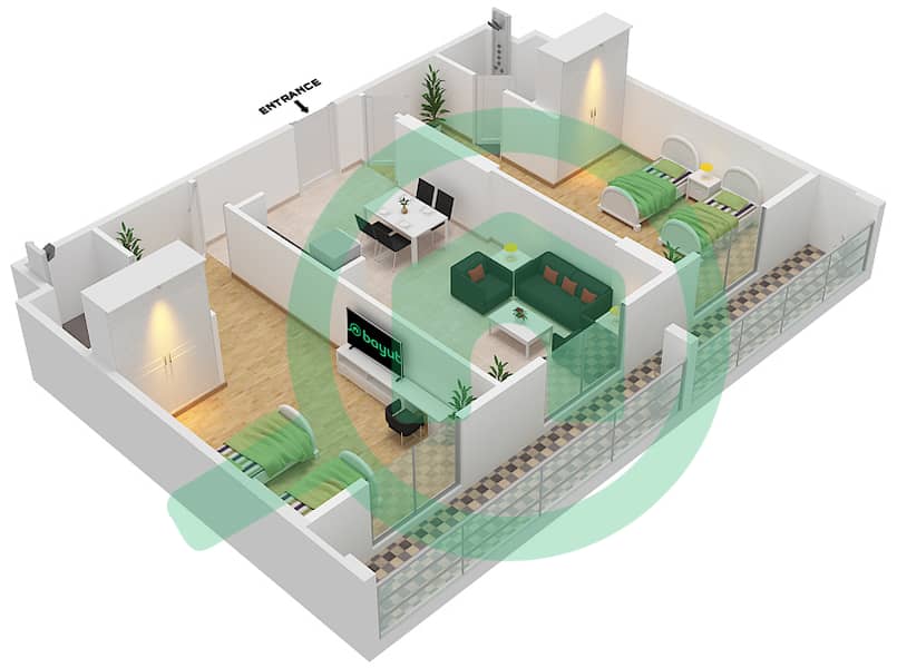 Nest Student Accommodation - 2 Bedroom Apartment Type A-1 Floor plan interactive3D