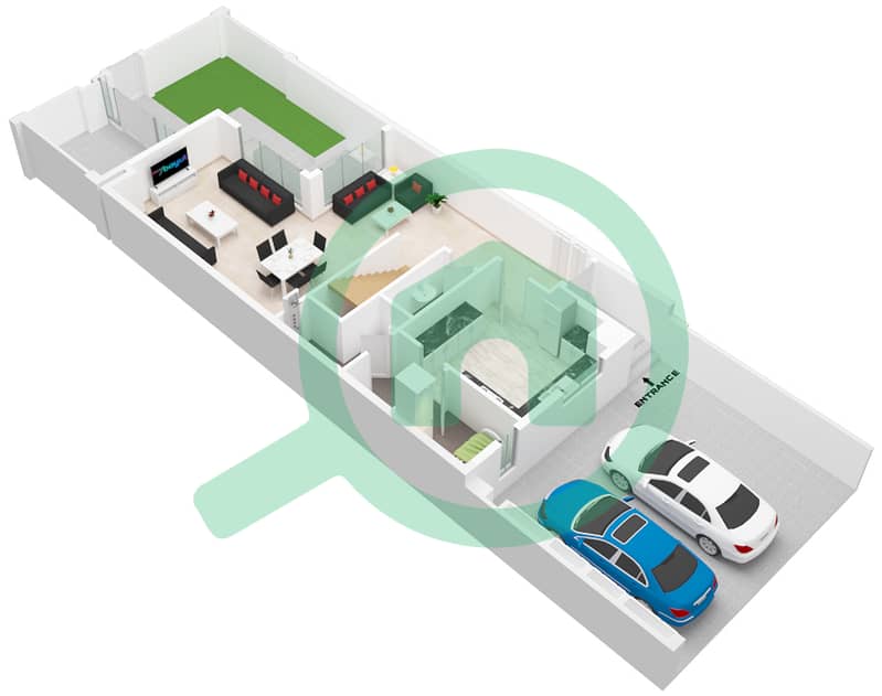 夏尔迦可持续发展城 - 3 卧室别墅类型／单位C MID UNIT戶型图 Ground Floor interactive3D