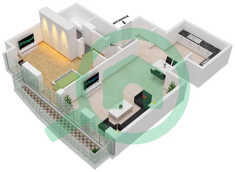 Princess Tower - 1 Bedroom Apartment Unit 8004 Floor plan image3D