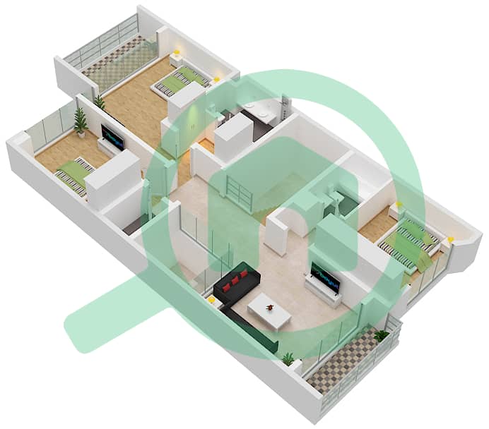 Mina Al Arab - 3 Bedroom Villa Type B Floor plan First Floor interactive3D