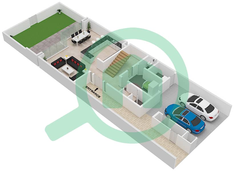 المخططات الطابقية لتصميم النموذج A فیلا 3 غرف نوم - میناء العرب Ground Floor interactive3D