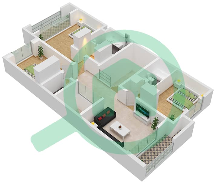 Mina Al Arab - 3 Bedroom Villa Type A Floor plan First Floor interactive3D