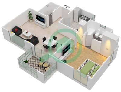 Al Ramth 47 - 1 Bedroom Apartment Type A Floor plan