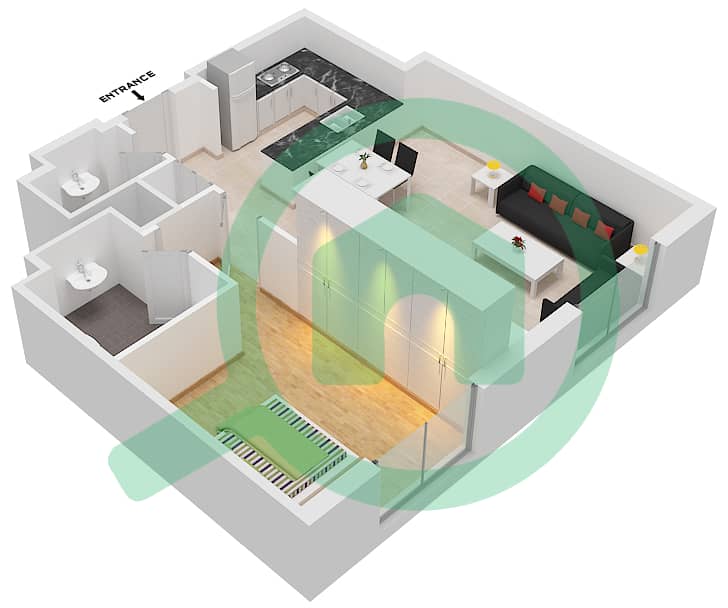 المخططات الطابقية لتصميم الوحدة UNIT 6 FLOOR 3-31 شقة 1 غرفة نوم - فيدا ريزيدنس داون تاون interactive3D