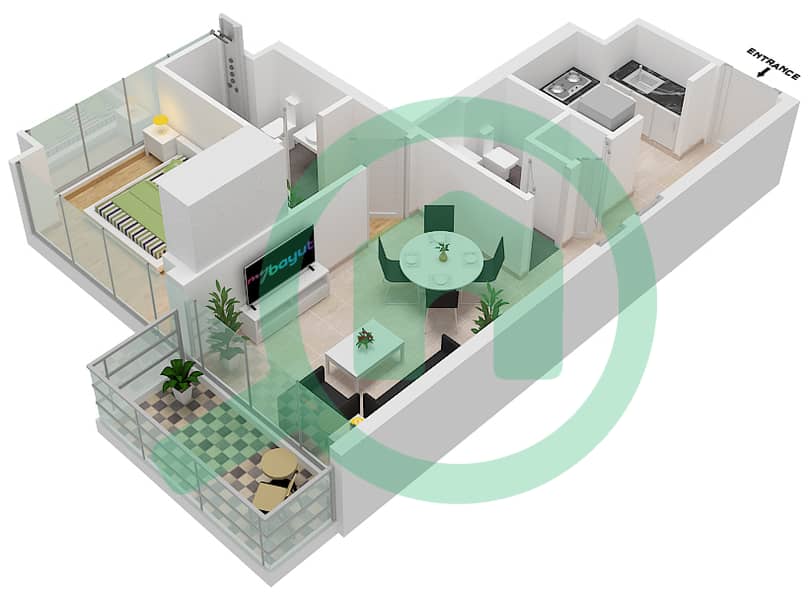 المخططات الطابقية لتصميم النموذج / الوحدة TL-1 شقة 1 غرفة نوم - بنينسولا وان interactive3D
