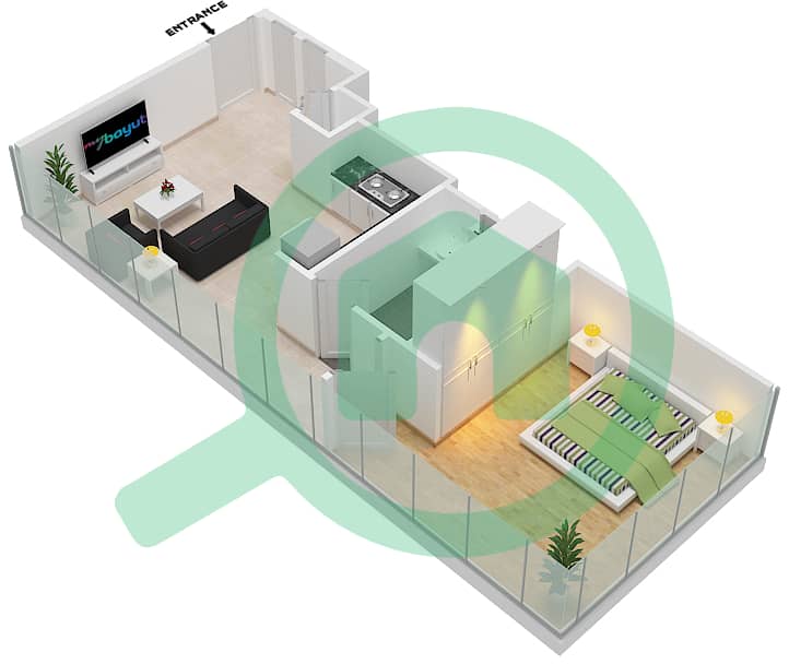المخططات الطابقية لتصميم النموذج / الوحدة TM-1 شقة 1 غرفة نوم - بنينسولا وان interactive3D