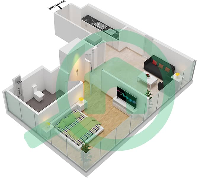 半岛一号综合公寓 - 1 卧室公寓类型／单位TP-4戶型图 interactive3D