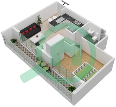 المخططات الطابقية لتصميم النموذج 3 شقة 1 غرفة نوم - كابا اكا 3