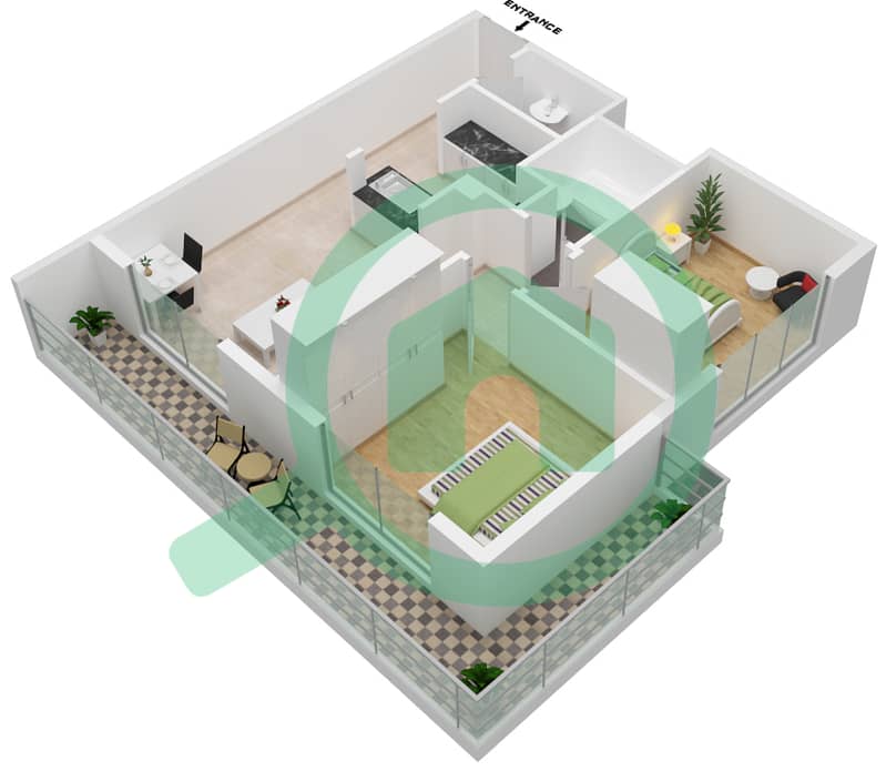 المخططات الطابقية لتصميم النموذج 2 شقة 2 غرفة نوم - كابا اكا 3 interactive3D
