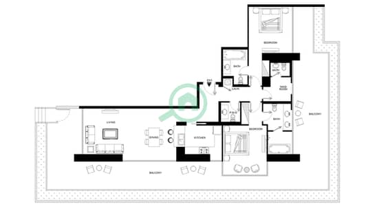 安华公寓 - 2 卧室公寓单位1戶型图