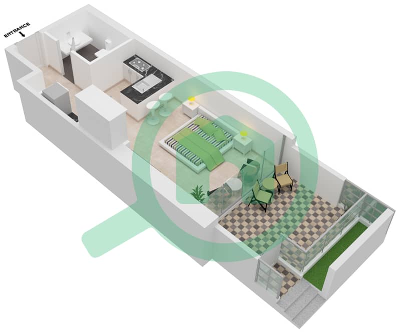 المخططات الطابقية لتصميم الوحدة 2 شقة استوديو - أنوا Floor 1 interactive3D
