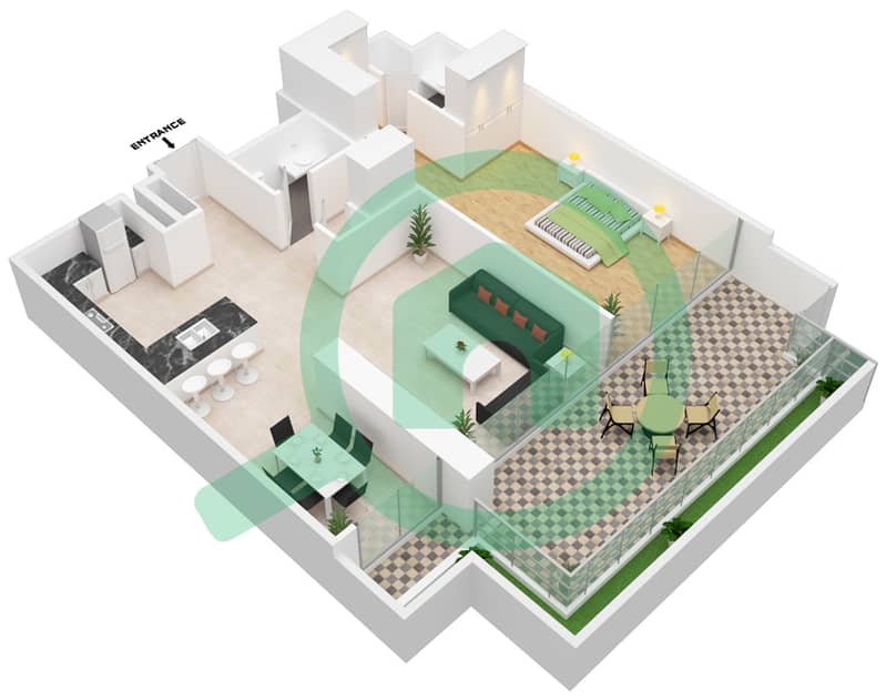 Anwa - 1 Bedroom Apartment Unit 3 Floor plan Floor 1 interactive3D