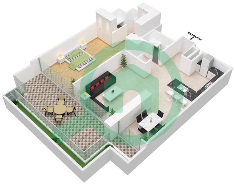 安华公寓 - 1 卧室公寓单位4戶型图 Floor 1 interactive3D