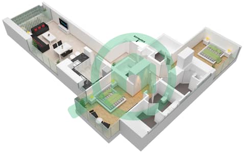 المخططات الطابقية لتصميم الوحدة 01 شقة 2 غرفة نوم - أنوا