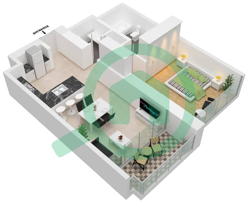 Anwa - 1 Bedroom Apartment Unit 03 Floor plan Floor 2 interactive3D