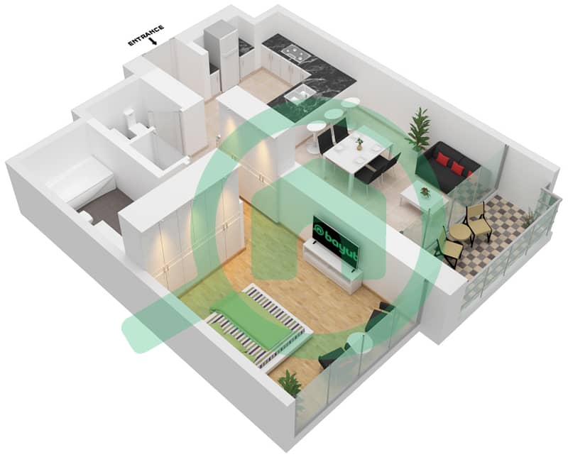 المخططات الطابقية لتصميم الوحدة 04 شقة 1 غرفة نوم - أنوا Floor 2 interactive3D