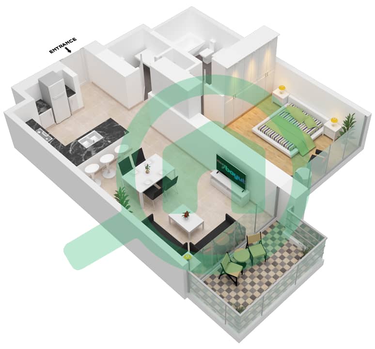 Анва - Апартамент 1 Спальня планировка Единица измерения 003 Floor 3 interactive3D