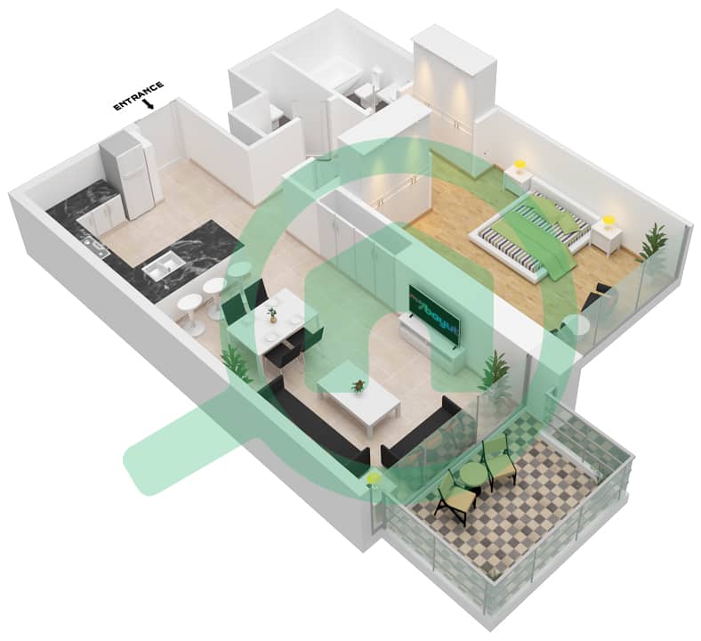 المخططات الطابقية لتصميم الوحدة 05 شقة 1 غرفة نوم - أنوا Floor 3,8 interactive3D