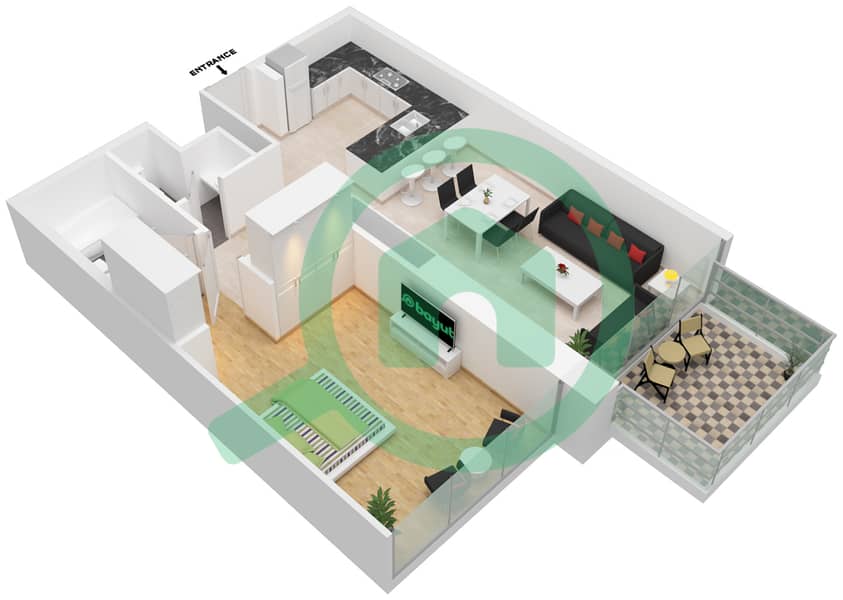 Анва - Апартамент 1 Спальня планировка Единица измерения 002 Floor 6 interactive3D