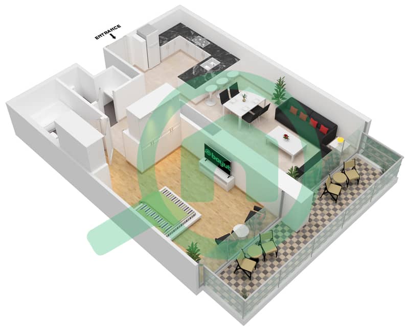 Anwa - 1 Bedroom Apartment Unit 0002 Floor plan Floor 8 interactive3D