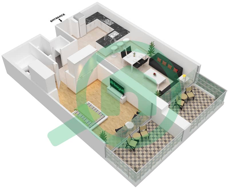 安华公寓 - 1 卧室公寓单位00002戶型图 Floor 14 interactive3D
