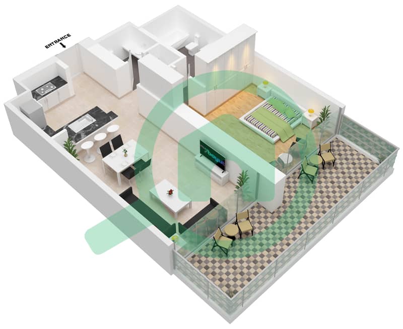 المخططات الطابقية لتصميم الوحدة 0003 شقة 1 غرفة نوم - أنوا Floor 14 interactive3D