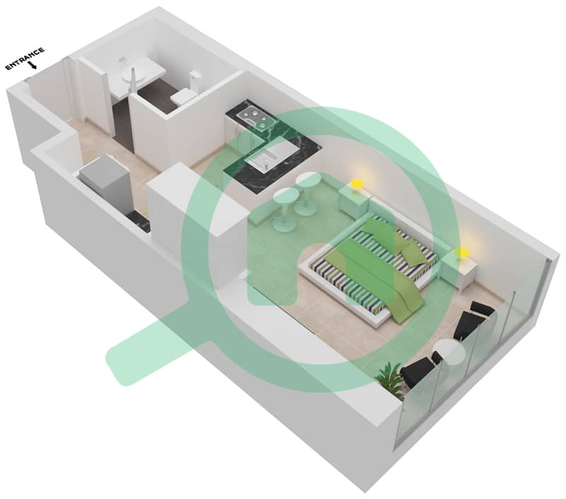 Анва - Апартамент Студия планировка Единица измерения 02 Floor 23,43 interactive3D