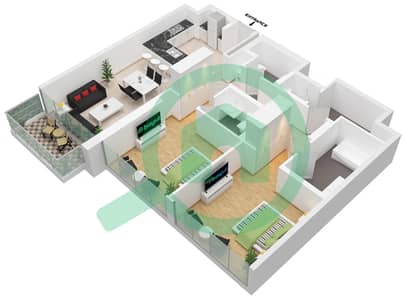 المخططات الطابقية لتصميم الوحدة 03 شقة 2 غرفة نوم - أنوا
