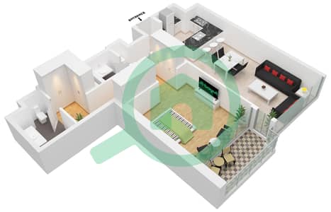 المخططات الطابقية لتصميم الوحدة 00003 شقة 1 غرفة نوم - أنوا