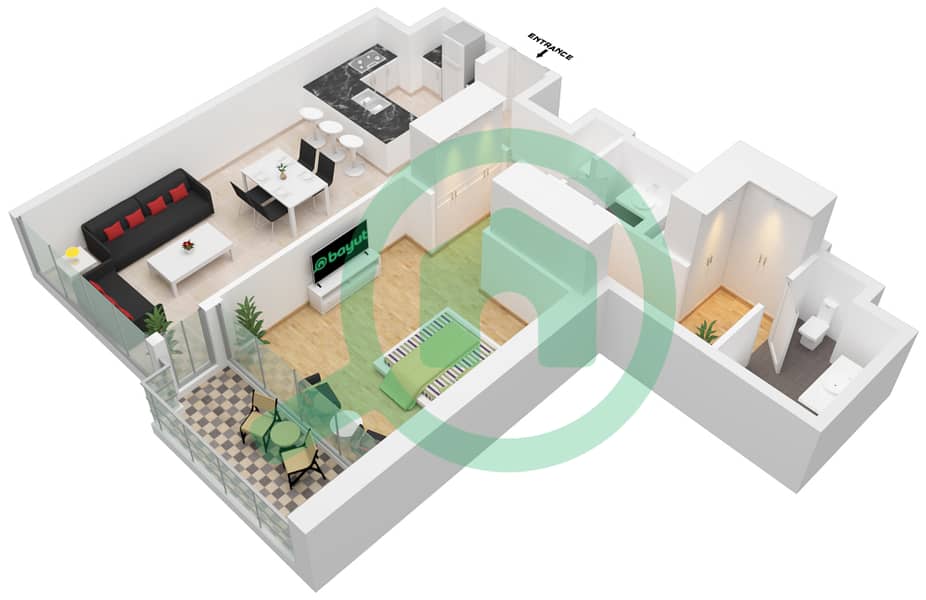 Анва - Апартамент 1 Спальня планировка Единица измерения 00004 Floor 37 interactive3D