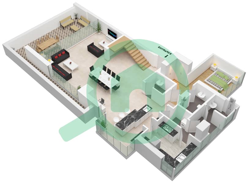 المخططات الطابقية لتصميم الوحدة 1 شقة 4 غرف نوم - أنوا Lower Floor interactive3D