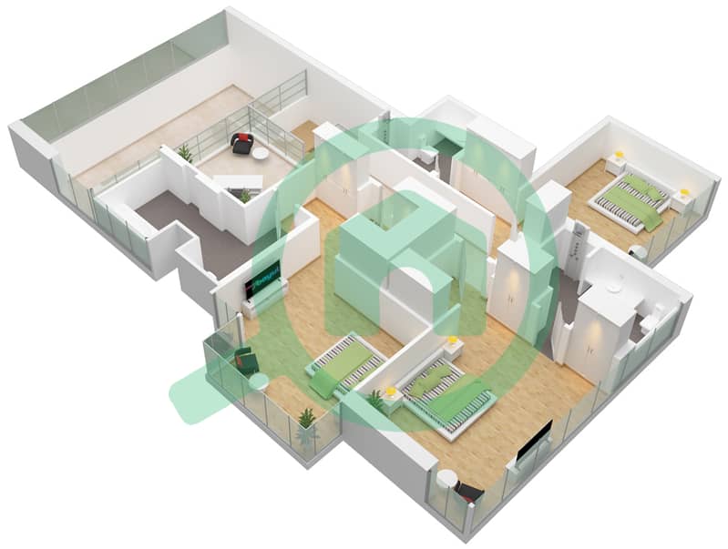 المخططات الطابقية لتصميم الوحدة 1 شقة 4 غرف نوم - أنوا Upper Floor interactive3D