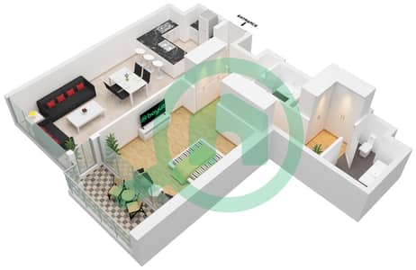 المخططات الطابقية لتصميم الوحدة 00004 شقة 1 غرفة نوم - أنوا