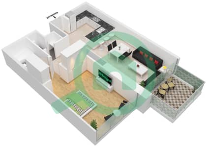 المخططات الطابقية لتصميم الوحدة 002 شقة 1 غرفة نوم - أنوا