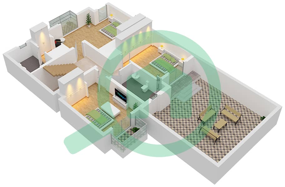 المخططات الطابقية لتصميم النموذج 1 تاون هاوس 5 غرف نوم - قرية ماربيلا First Floor interactive3D